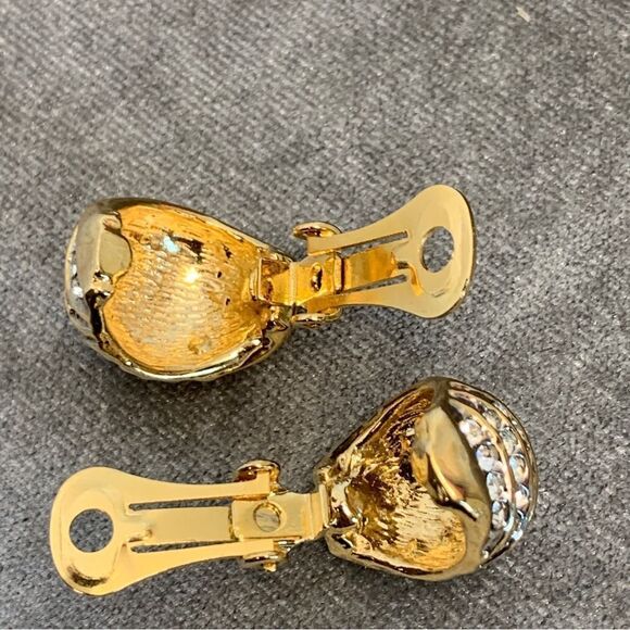 1980S gilt & crystal rhinestone chunky huggie hoop earrings by christian dior - Picture 6 of 11